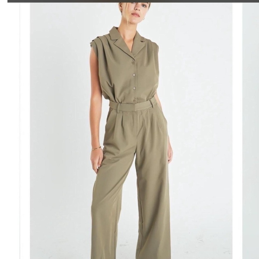 Anthropologie English Factory Wide Leg Jumpsuit Medium Olive Green Military NWOT